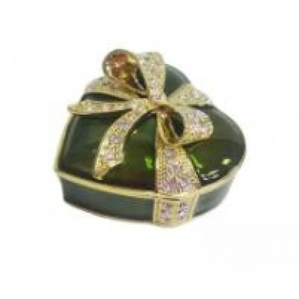 Small heart-shaped jewelry box with diamonds in silver plated #250707