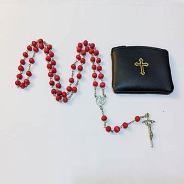 Rose Red Wood Rosary 350102