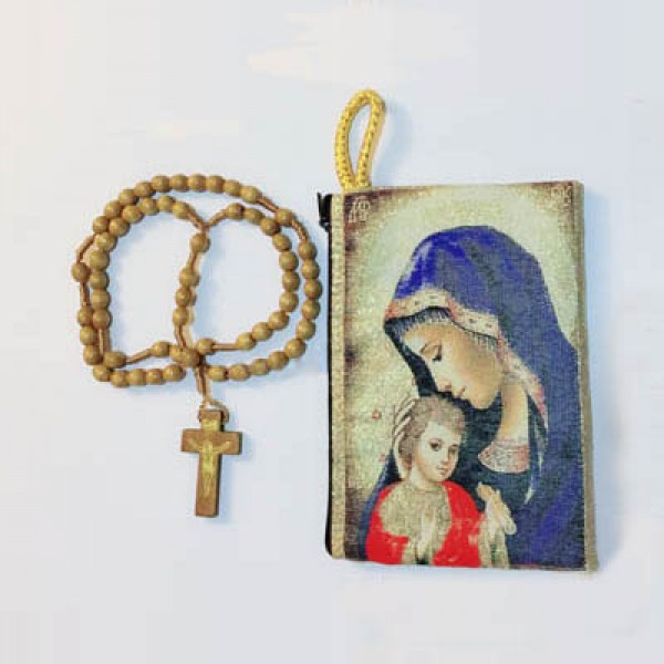 Round natural wood Necklace Rosary, saint's wood r...